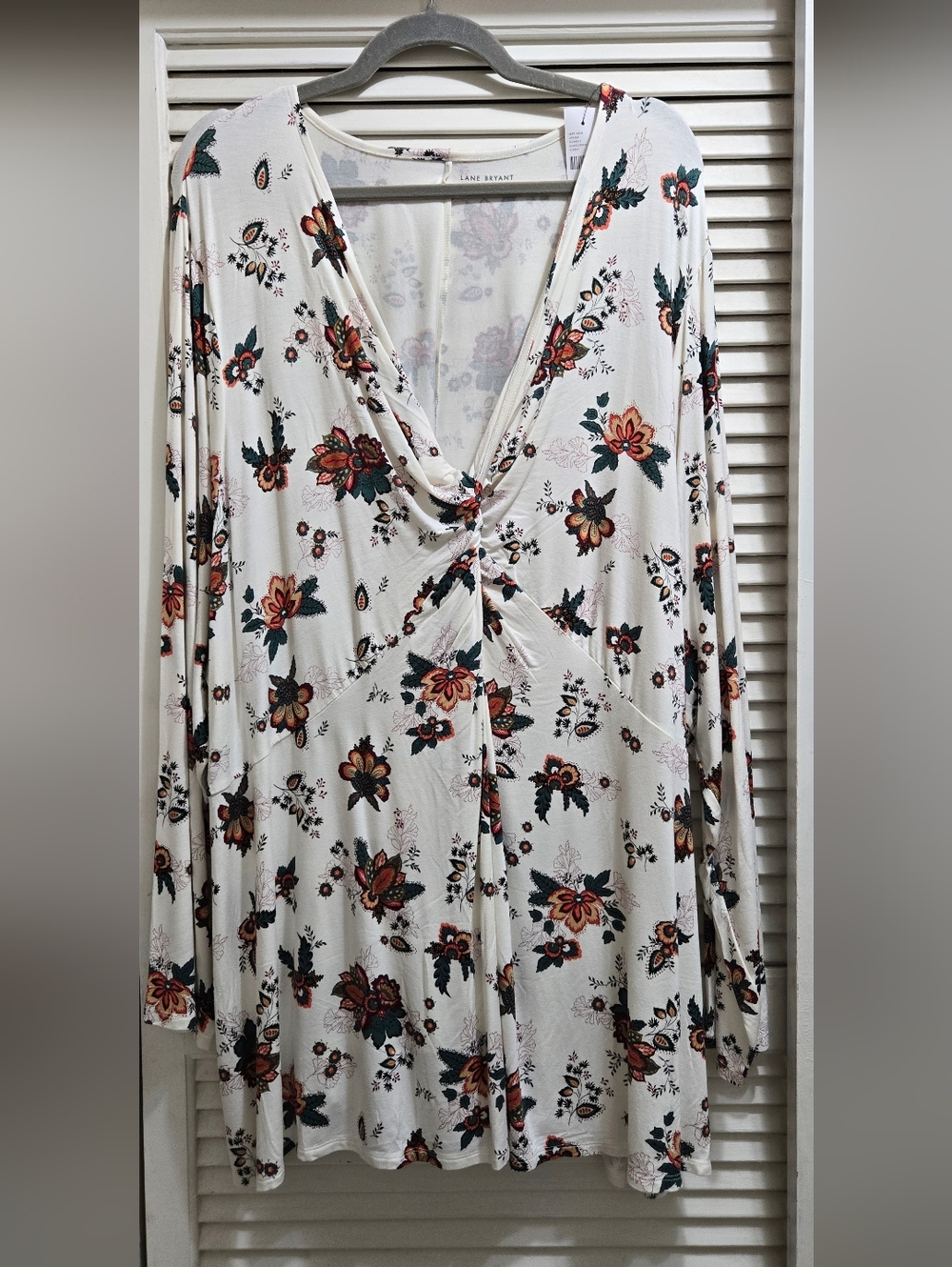 Lane Bryant Floral Twist Front Top 34/36 Plus Size Boho Long Sleeve NWT